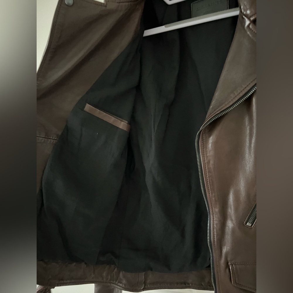 AllSaints VOLTAIRE BIKER Brown 100% Lamb Leather Jacket - Size Medium - Picture 6 of 11